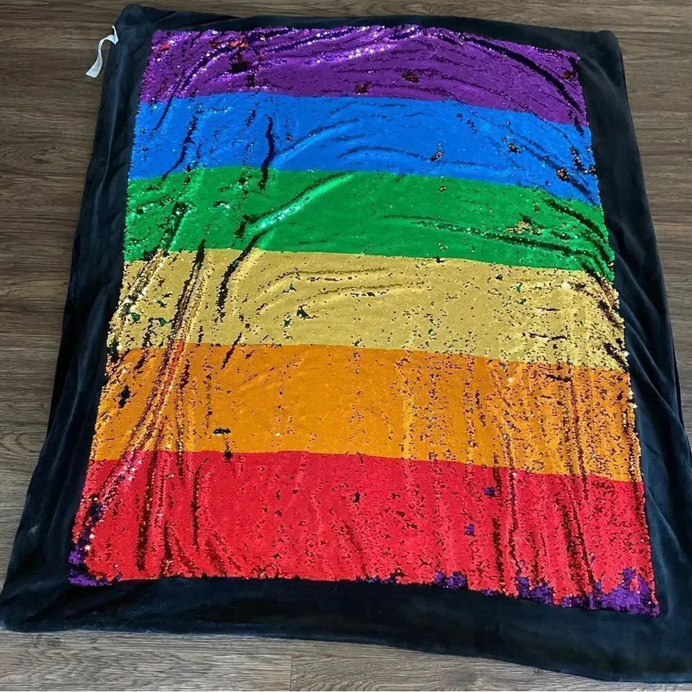 Disney Mickey Rainbow and Castle Sequin Plush Throw 48” x 56” Black and Rainbow